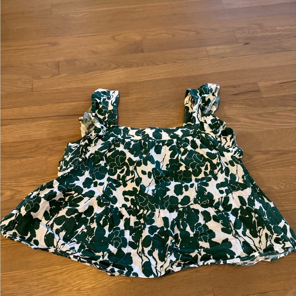 Floral Sleeveless Crop Top in Green and White
